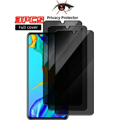 3 件隐私屏幕保护膜适用于 Vivo Realme 华为荣耀 Galaxy [防窥钢化玻璃]，超高清，防刮，无气泡，易于安装 9H 保护玻璃礼物，适合生日、家人、朋友手机屏幕保护膜，手机配件防水防震防摔防摔防指纹全覆盖