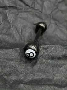 1pc Black Titanium Steel 8-Ball Tongue Piercing, Fashionable Punk Minimalist Style, Suitable For Daily Wear And Parties, Unisex