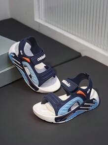 1 par de sandalias para niños para exteriores y playa, suela suave antideslizante con cierre de , unicolor y diseño lindo de punta abierta, transpirable y de secado rápido, adecuado para primavera y verano en la playa y al aire libre - Azul - Ver 6