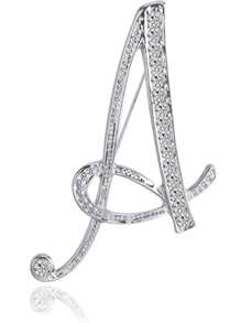 1 pièce paquet Broche géométrique simple de 26 lettres anglaises avec strass, broche élégante et de mode pour femmes. Épingle pour pull, manteau, robe, accessoires, sac, charme, école