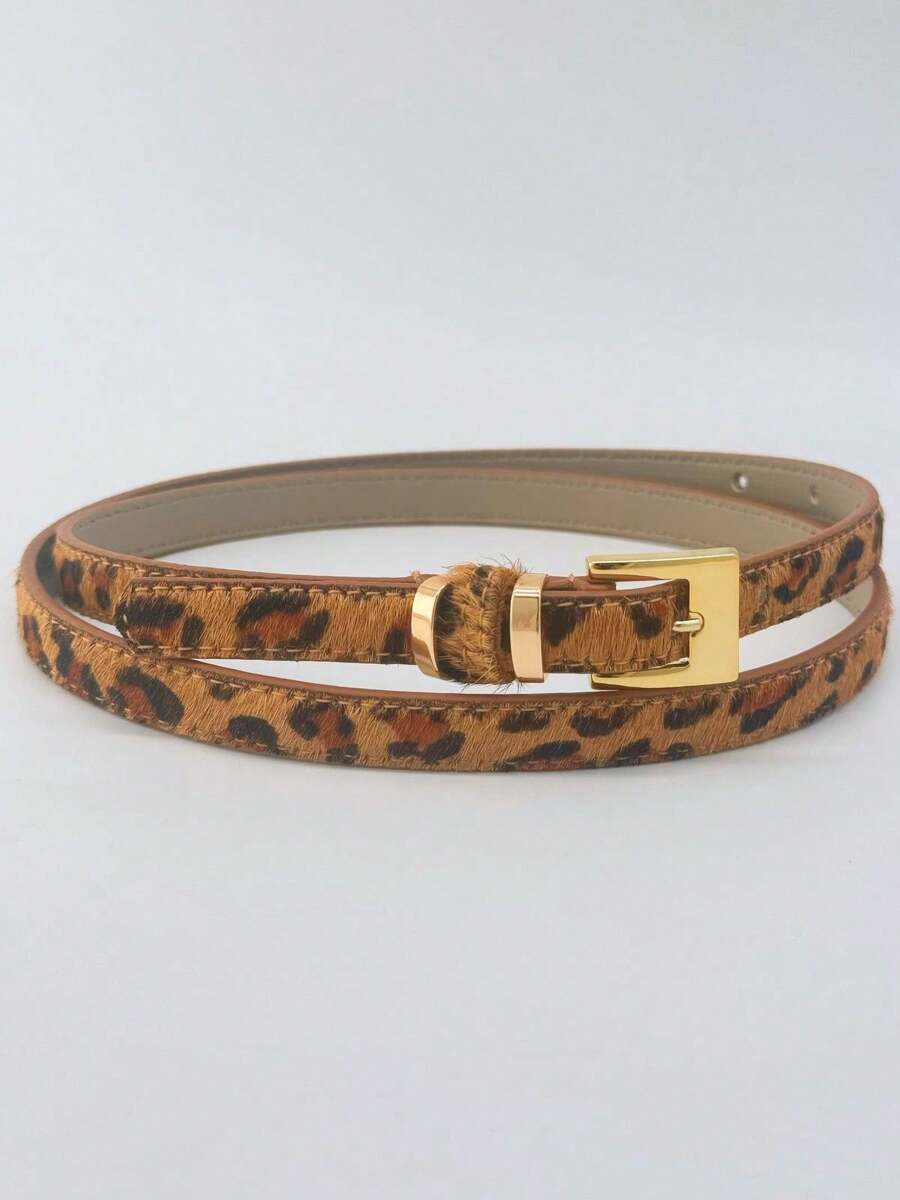 Women's Genuine Leather Belt With Gold Square Buckle - 豹纹 - 查看 1