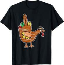 Thanksgiving Turkey Bird Middle Finger Tee Shirt Gift Unisex T-Shirt - Black - View 1