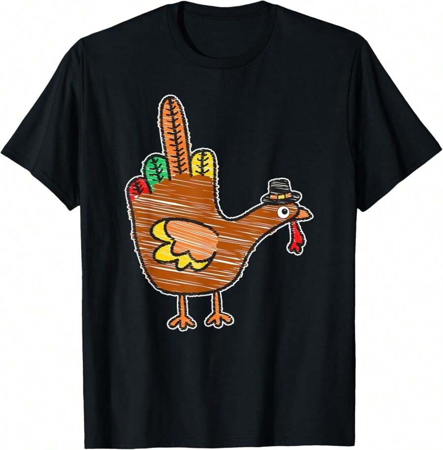 Thanksgiving Turkey Bird Middle Finger Tee Shirt Gift Unisex T-Shirt - Black - View 1
