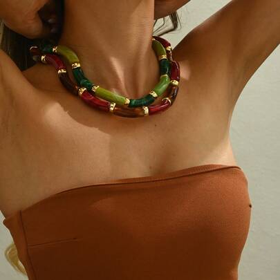 1 件复古手工项链，美式欧式项链，波西米亚风树脂项链，简约项链，日常佩戴，派对，度假，约会佩戴，送给她的礼物