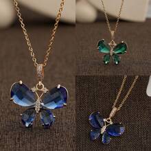 新款时尚优雅多色水晶蝴蝶吊坠项链，方晶锆石不锈钢颈链 - 节日及周年纪念礼物 - 蝴蝶型 - 查看 1