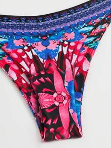 Conjunto de bikini con estampado floral y escote de halter para mujeres, estilo europeo y americano 2025 - Azul - Ver 6