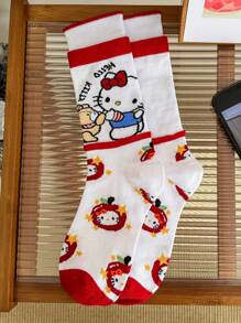 Sanrio Hello Kitty、MyMelody、Kuromi 1 双男女/情侣中长袜，个性化、搞笑、快乐、丰富多彩、创意动漫卡通设计，节日礼物，舒适透气，提升家庭日氛围，时尚新潮，男女皆宜，搞笑袜子，疯狂，动漫，多色袜子，秋季