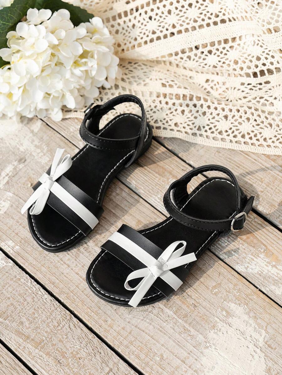 1 Pair Children Sandals, New Summer Bow PU Hook-And-Loop Design Flat ...
