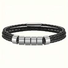 1 pieza Brazalete personalizado de piel de PU negra y acero inoxidable con grabado personalizado con su nombre/familia/nombre de pareja, regalo para familia, pareja, hombres, Día del Padre