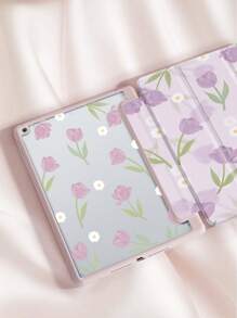Ayotu 1 pieza Funda con diseño de flor, con soporte para bolígrafo, con función de suspensión/activación automática, con función antideslizante, para iPad