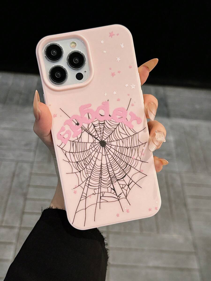 粉色 1 件全新 TPU 蜘蛛网手机壳适用于 15 15pro 14 防震防摔时尚品牌可爱适用于 13/12/11/15promax/14promax/13pro/12promax/7/8/7plus/8plus/XR/XS/X/16promax 防水防刮 - 粉色 - 查看 1