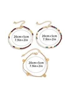 3pcs/Set Bohemian Style Multi-Layer Beaded Beach Anklet, Decorated With Seashells, Suitable For Casual Summer Style - Multicolor 3 Pieces - View 3