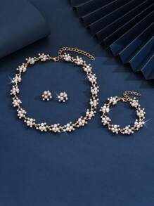 4pcs Women Wedding Party Pearl Jewelry Set