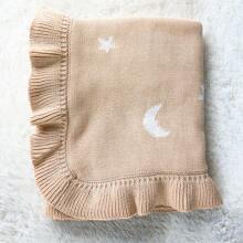1pc Baby Pure Cotton Wavy Ruffle Blanket With Moon & Star Pattern, Delicate Jacquard Weave, Suitable For All Seasons
