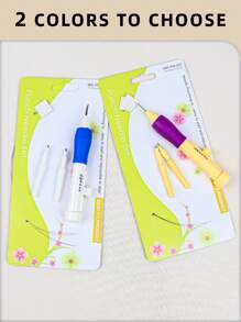 Bộ dụng cụ đục lỗ thêu tay DIY gồm 1 kim đục lỗ cố định, 1 kim đục lỗ thay thế được và 1 kéo phủ màu ngẫu nhiên - Nhiều màu - Xem 2