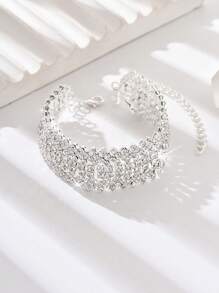 1pc Minimalist Multilayer Crystal Anklet, Shiny Quality Rhinestone Beach Party Fashion Ankle Chain - Multicolor - View 9