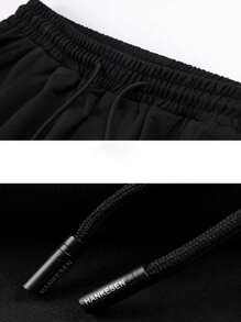 Patrón impreso Pantalones de chándal para hombres, pantalones rectos, impresión de letras - Negro - Ver 4