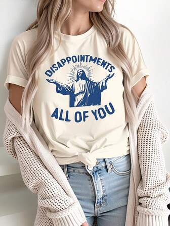 你们都让耶稣失望了 趣味图案 T 恤，基督教 T 恤，女士休闲圆领短袖上衣，夏季