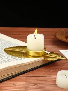 1 pieza, 2.7 "X 5.9" Soporte de vela con forma de pluma de hierro creativo, plato para velas de decoración de escritorio, decoración para el hogar adecuada para el hogar, hotel, mesa de comedor