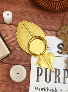 1 pieza, 2.7 "X 5.9" Soporte de vela con forma de pluma de hierro creativo, plato para velas de decoración de escritorio, decoración para el hogar adecuada para el hogar, hotel, mesa de comedor