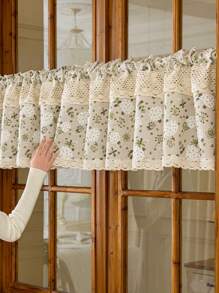 1 件波西米亚风格印花亚麻短窗帘带钩编蕾丝花边复古别致咖啡厅窗帘帷幔适用于厨房浴室窗杆口袋顶部