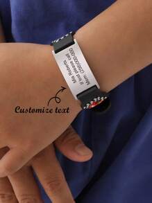 1 pieza Brazalete/Pulsera de acero inoxidable con silicona con patrón lindo grabado con láser con nombre personalizado, longitud de 13-16.5cm, Identificación médica roja, nombre personalizado, adecuado para uso diario, regalo de regreso a la escuela, rojo/azul/rosa - estilo - Ver 3