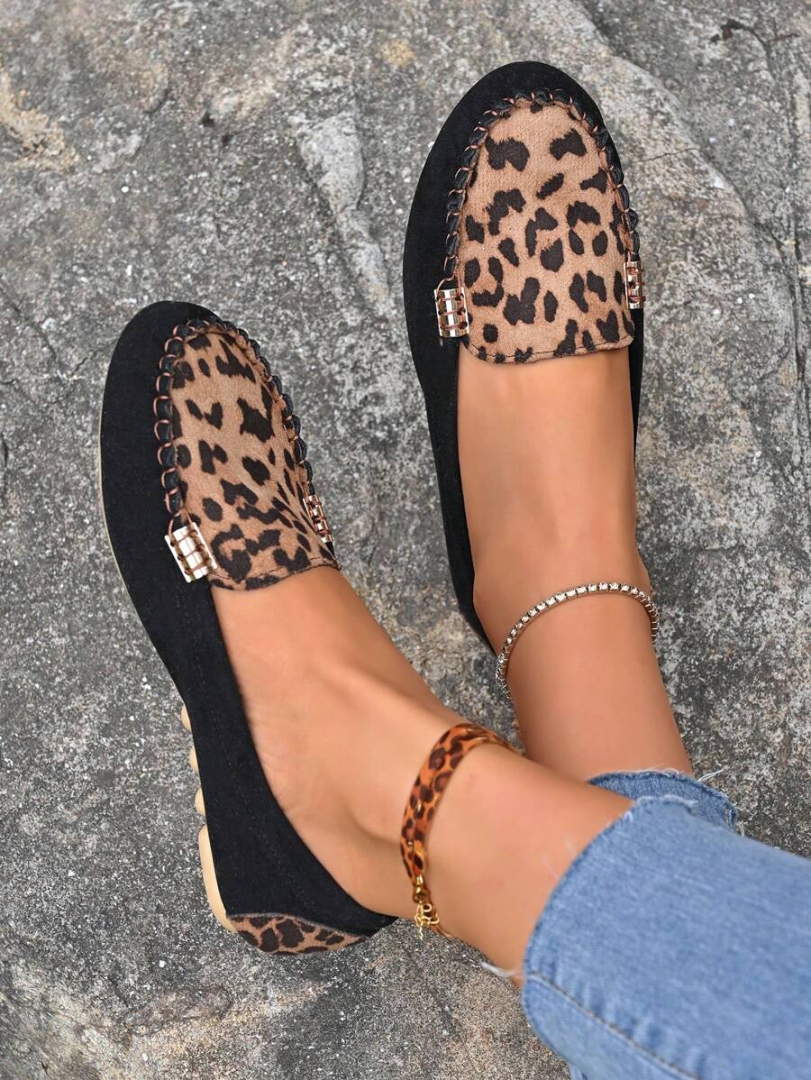 Spring & Autumn Classic Leopard Print Casual Slip-On Flat Loafers For Women - Black Leopard Print - View 1