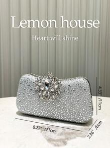 1 pieza de bolso de noche elegante de lujo con pedrería y brillo azul marino, bolso de mano de moda con cierre de pedrería, adecuado para banquetes, fiestas, bodas, galas, regalo ideal para - Plata 2 - Ver 5