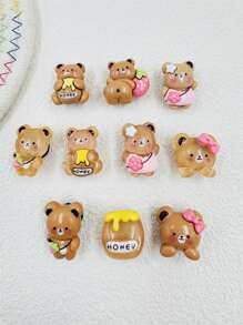 10 pièces Mignonne décoration de chaussure en résine en forme d'ours brun, joli design d'imagination, convient comme cadeau de fête pour femmes, cadeau créatif et décoration de chaussures DIY