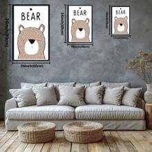 Simple Drawing Of A Bear With The Word Bear Above. Large Framed Wood Wall Art Artist Home Decoration Oil Painting - Bedroom, Bathroom, Living Room, Office, Kitchen, Christmas Gifts - 1 Piece - 彩色 - 查看 3
