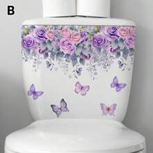1pc Plant & Floral Self-Adhesive Toilet Seat Sticker, Butterfly & Grass Bathroom Decoration Wall Toilet Cover Sticker Gifts Birthday Graduation Home Decor Wall Decor Bedroom Decor Room Decoration Stuff Living Room Decor House Decor Home Decor Living Room Wall Art Wall Paper Stickers