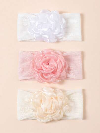 jralon 3pcs/Set Infant Peony Flower Decor Elastic Headbands, Super Soft & Breathable Net Hairband, All Season Use