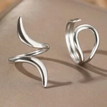 2pcs Stainless Steel Asymmetrical Open Hoop Earrings Set