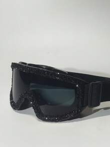 POLASUP 3-In-1 Set: 1pc Black Densely Set Rhinestone Decor Extra-Large Ski Goggles, Women's Full Coverage Protective Fashion Soft Ski Goggles, Anti-Fog Glasses Cloth Easy Comfort Casual Outfits Outdoor Cycling Glasses For Summer Beach Vacation,Outdoor,Travel Halloween Costumes Accessories Snow Windproof - 黑碎水鑽/黑框/灰鏡片/加厚海綿 - 查看 2