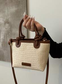 2025 Women's Woven One Shoulder Crossbody Bag, Large Capacity Vacation Tote Beach Handbag For Commute - Beige - View 3