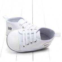 Zapatos blancos para bebé, diseño simple de cordones para niños y niñas, moda suave, suela antideslizante, zapatos planos para recién nacidos