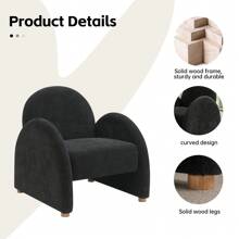 Modern Accent Chairs Set Of 2, Upholstered Boucle Arm Single Sofa, Comfy Armchair, Fluffy Reading Chair For Living Room, Bedroom, Home Office - màu đen - Xem 4