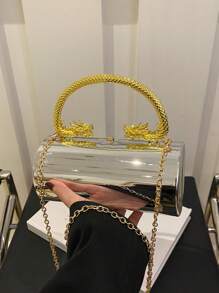 1 件时尚银色亚克力金属外观手提包，带龙头和龙鳞手柄，斜挎包非常适合晚会、婚礼、派对、俱乐部，是情人节或生日礼物的理想选择 - 銀色 - 查看 2