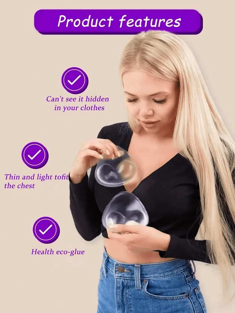 1pair Transparent Silicone Breast Pads For Bikini, Embedded Breast Pads In Bra - Multicolor - View 6