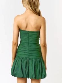 Women's Mini Ruched Dress Off Shoulder Sleeveless Strapless Fitted Tube Top Dress - Green - View 4