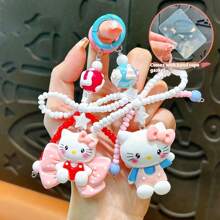Sanrio 1PC New Cartoon Bow Cat Keychain Pendant Personalized Hand Drawn Bead Rice Bead Chain Accessories Earphone Cover Decoration