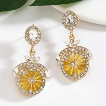 1 对时尚女士金色钻石耳环，斋月系列 - 金色 - 查看 2