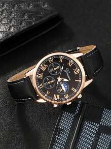 Reloj de cuarzo para hombre con correa, reloj de pulsera casual de negocios de moda con tres ojos y números romanos