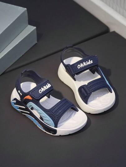 1 Pair Kids Outdoor Sandals Beach Shoes, Soft Sole Non-Slip Hook-And-Loop Closure, Fashion Solid Color Cute Open Toe, Breathable Quick Drying, Suitable For Spring Summer Season Beach Outdoor