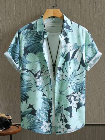 Men's Button-Down Floral Print Short Sleeve Casual Shirt