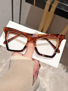 1 件装女士方形大框猫眼眼镜，时尚拼色超大号高端户外摄影道具，无度数
