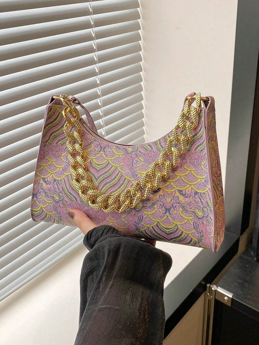 Multicolor Acrylic Decorative Auspicious Cloud Pattern Simplistic Fashion Crescent Shoulder Bag