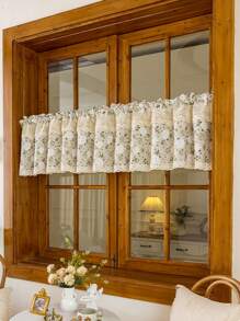 1 件波西米亚风格印花亚麻短窗帘带钩编蕾丝花边复古别致咖啡厅窗帘帷幔适用于厨房浴室窗杆口袋顶部