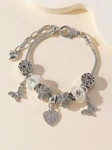 1pc Creative Heart & Butterfly Design Bracelet, Elegant Retro Casual Fashion Accessory, Suitable For Daily Wear, Commute, Party, Holiday, OPP Bag Packaged