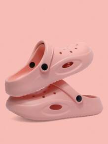 Girls' Chunky Platform Closed Toe Slip On Sandals, Beach Resort Style, Pink EVA Material, Summer - Orange Powder - View 5